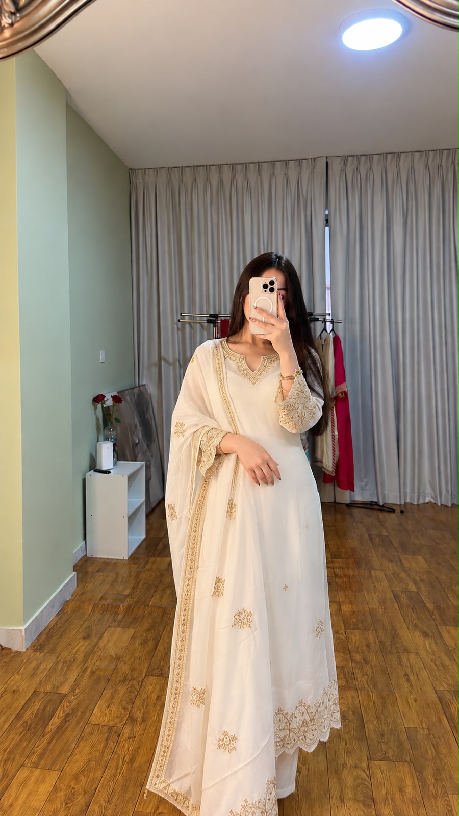 White Embroidered Straight-Cut Kurta Set with Dupatta